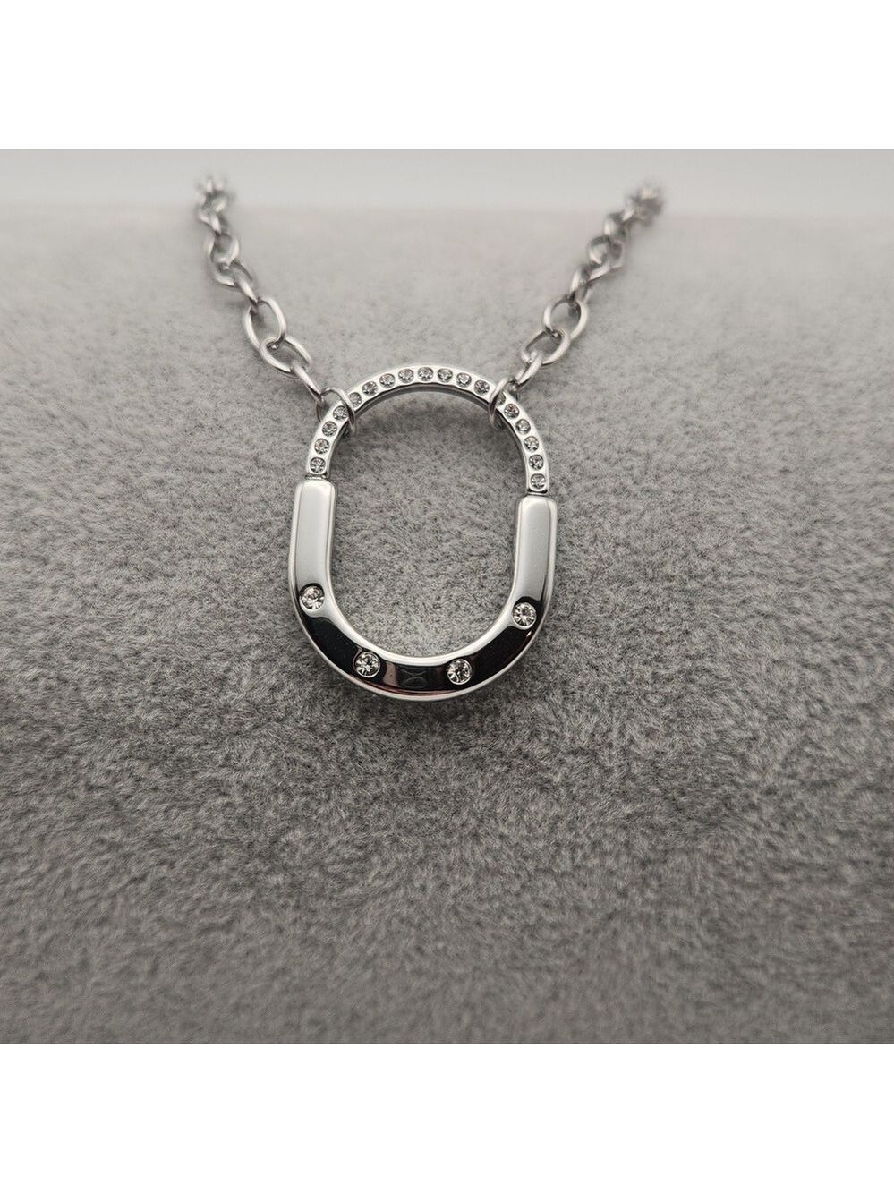 Stainless Steel Padlock Style Fashion Necklace , Simulated Diamond Accents